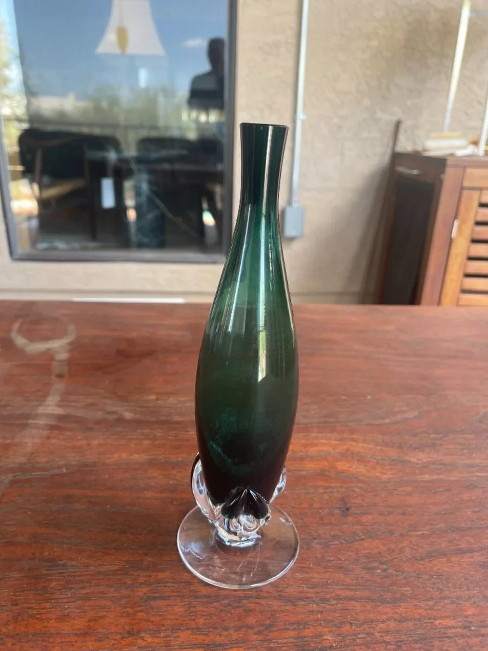 Tiffin Killarney Teal Green 3-Leaf Stem Bud Vase